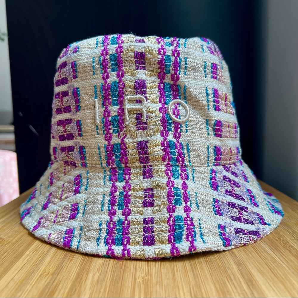 IRO Logo embroidered TWEEED BUCKET HAT, multicolor cream / fuchsia, size Small